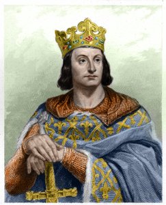 Retrato de Felipe II llamado Felipe Augusto (1165-1223), Rey de Francia. Grabado en "Histoire des Francais" por Lavallee. de French School