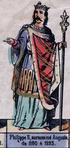 Retrato de Felipe II de Francia, conocido como Felipe Augusto (1165-1223) (dinastía de los Capetos). Ilustración de finales del siglo XIX de French School