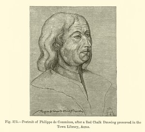 Retrato de Philippe de Commines, según un dibujo en tiza roja conservado en la Biblioteca Municipal de Arras (grabado)
