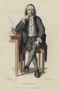 Retrato de Pierre Corneille, dramaturgo francés (grabado en color) de French School