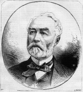 Retrato de Pierre Frédéric Dorian (1814-1873), político francés, ministro de obras públicas bajo la Tercera República en 1870. Grabado en "Le Monde Illustré" n°707 del 29 de octubre