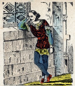 Retrato del príncipe Carlos de Baja Lotharingie (Carlos I de Lorena) (953-991) encerrado en Orleans en 991 (Carlos, duque de Baja Lorena encarcelado por Hugo Capeto en Orleans, donde murió poco después, 991) Imagen de Epinal Siglo XIX Privado