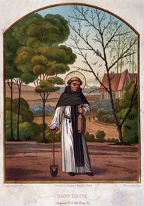 Retrato de San Fiacre (ermita cerca de Meaux), patrón de los jardineros, obra del siglo XIX de French School