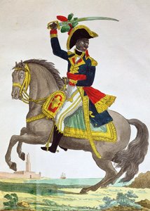 Retrato de Toussaint Louverture (1743-1803) a caballo, principios del siglo XIX (grabado en color) de French School