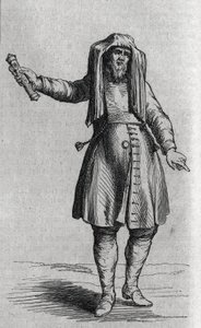 Retrato de un hombre judío sosteniendo la Mezuzoth. Grabado en "Le Magasin Picturesque" de French School