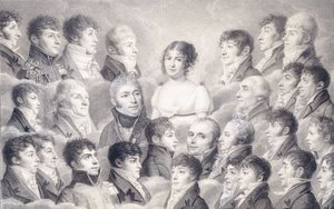 Retrato de una joven dama rodeada por sus admiradores de French School