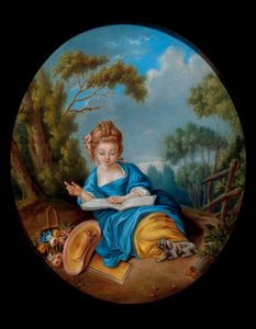 Retrato de una niña leyendo. Escuela francesa del siglo XVIII. Coll. Part.
