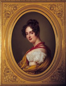 Retrato de una joven con un collar rojo. Pintura anónima de la escuela francesa de French School