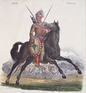 Retrato de un jefe apache de la región del Río Colorado en California, lámina 22 de una serie de Trajes Mexicanos, c.1825 de French School