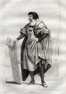 Retrato del pintor italiano Masaccio (Tommaso di Giovanni Cassai) (1401-1428) - Grabado de “Italia Pintoresca - Pintura Histórica y Descriptiva de Italia” por M. de Norvins, Ch. Nodier 1834-1836