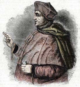 Retrato del Eveque Pierre Cauchon (1371-1442) Autorizante del Proceso de Juana de Arco (Retrato de Pierre Cauchon obispo de Beauvais) Grabado de French School