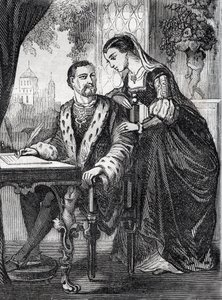 Retrato del Rey de Francia Enrique II (1519-1559) y Diana de Poitiers (1499-1566) - grabado de French School