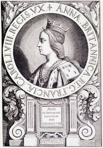 Retrato de la Reina de Francia Ana de Bretaña (1477-1514). Grabado de “Luis XII y Ana de Bretaña” por Paul Lacroix, ed. Georges Hurtrel