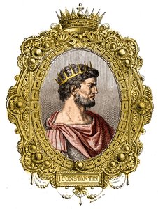 Retrato del emperador romano Constantino I El Grande (274-337). Grabado en “Histoire des papes-rois-reinas-et-empereurs a travers les siècles” de Maurice Lachatre de French School
