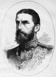 Retrato del príncipe de Rumania Carlos de Hoenzolern Sigmaringer (1839-1914), futuro rey bajo el nombre de Carlos I (Carol I). Grabado en "Le Monde Illustré" n°1054 del 23 de junio de 1877 de French School