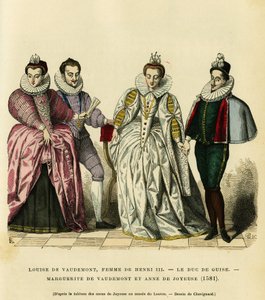 Retratos en 1581, de Louise de Vaudemont (1553-1601), Reina de Francia, esposa de Enrique III (1551-1589), del tercer Duque de Guisa, Henri I, conocido como el Balafré (1549-1588), de Margarita de Lorena (1564-1625) hija del Conde de Vaudemont (Nicolas) de French School
