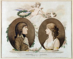 Retratos de Napoleón Bonaparte (1769-1821) y Josefina de Beauharnais (1763-1814) casados en 1796. Acuarela anónima alrededor de 1800. Malmaison, museo del castillo de French School