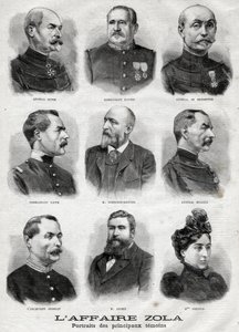 Retratos de los principales testigos en el caso Dreyfus Zola en "Le Petit Journal", 27 de febrero