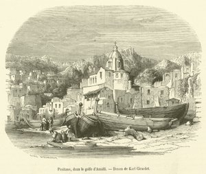 Positano, en el golfo de Amalfi (grabado) de French School