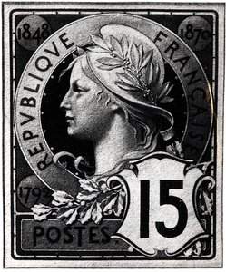 Sello postal que representa a Marianne, la Representación Oficial de la República Francesa, c. 1893 de French School