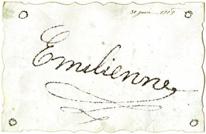 Postal: Emilienne, fechada el 30 de junio de French School