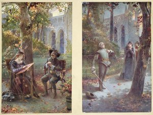 Postales que representan a Cyrano de Bergerac con Roxanne, c.1900 de French School