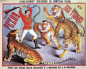 Póster publicitario de Adrien Pezon y sus Tigres, c.1897