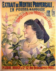 Cartel publicitario de Extrait de Menthe Provençale digestivo francés
