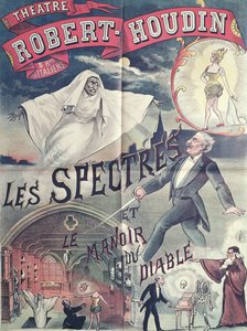 Póster publicitario de Fantasmas y la Casa del Diablo en el Teatro Robert-Houdin, París, c.1870