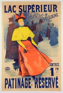 Cartel publicitario de una pista de patinaje en el Lac supérieur en el Bois de Boulogne