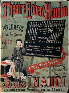 Póster anunciando una aparición de Jacques Inaudi (1867-1939) en el Teatro Robert Houdin, París, 1878