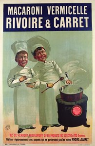 Póster publicitario de pasta hecha por Rivoire et Carret