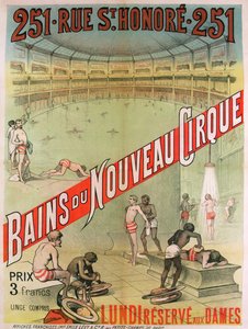 Cartel publicitario del "Bains du Nouveau Cirque", 251 rue St. Honoré, París, finales del siglo XIX (litografía en color) de French School