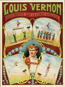 Póster publicitario de actuaciones de funambulismo por Louis Vernon