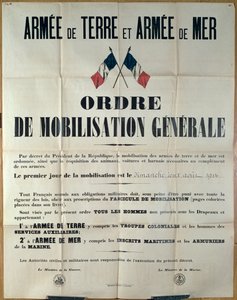 Cartel anunciando la movilización general en Francia, 2 de agosto de 1914 por el Ministerio de Guerra y Marina