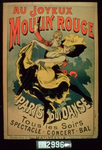 Póster para los bailes parisinos en el alegre Moulin Rouge, París