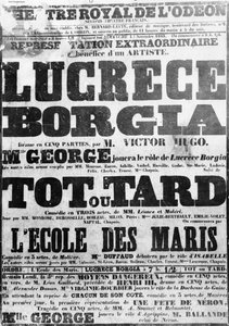 Cartel para la representación de Lucrecia Borgia en el Odeón, 1843
