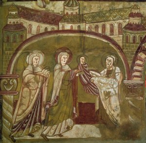 Presentación de Jesús en el Templo. Fresco de la iglesia de Vic sur Cere (Cantal). Siglo XII. París, Museo de Monumentos de French School