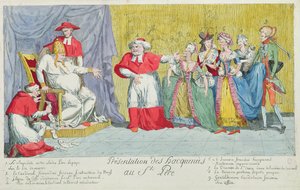 Presentación de las yeguas al Santo Padre, caricatura de la introducción de Adelaide (1732-1800) y Victoire de Francia (1733-99) al Papa, 17 de abril de 1791 de French School