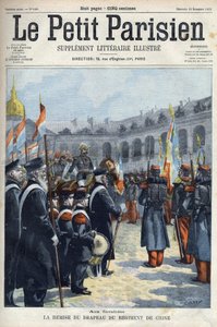 Presentación de la bandera del Regimiento de China por el General Faure Biguet (Faure-Biguet) al General Arnoux gobernador en los Inválidos en París, en "Le petit Parisien” 1901 (grabado) de French School