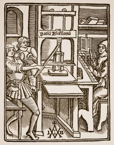 Prensa de impresión, página de título de Hegesippus, impreso por Jodocus Badius Ascensius, París, 1511 de French School