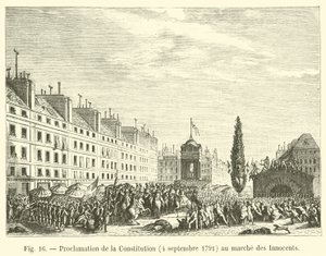 Proclamación de la Constitución, 4 de septiembre de 1791, en el mercado de los Inocentes de French School