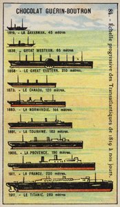 Aumento progresivo en el tamaño de los barcos transatlánticos de 1819 a 1911