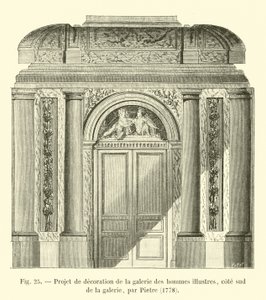 Proyecto de decoración de la galería de los hombres ilustres, lado sur de la galería, por Pietre, 1778