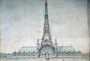 Proyecto rechazado para modificar la Torre Eiffel para la exposición de 1889 por Gustave Raulin de French School