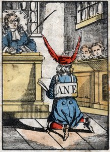 Castigo en la escuela: Alumno castigado, con un gorro de burro. Imagen de Epinal de finales del siglo XIX. de French School