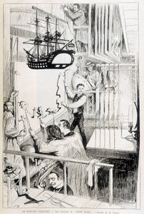 Titiriteros detrás del escenario del Chat Noir, cabaret parisino - en “Le Monde illustré” del 28/01/1888 de French School