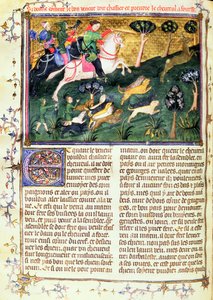 Persecución de un corzo, del Livre de la Chasse, texto original escrito por Gaston III, Conde de Foix Phebus le Chasseur (1331-91) Aviñón, 1387-89