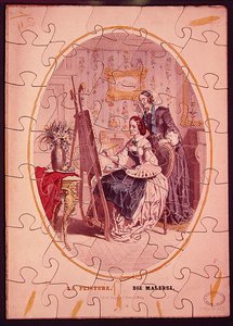 Piezas de rompecabezas que representan a una mujer pintando en un caballete, c.1840-50 de French School