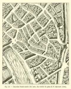 Barrio Saint-Andre des Arts, facsímil del plan de F. Quesnel, 1608
